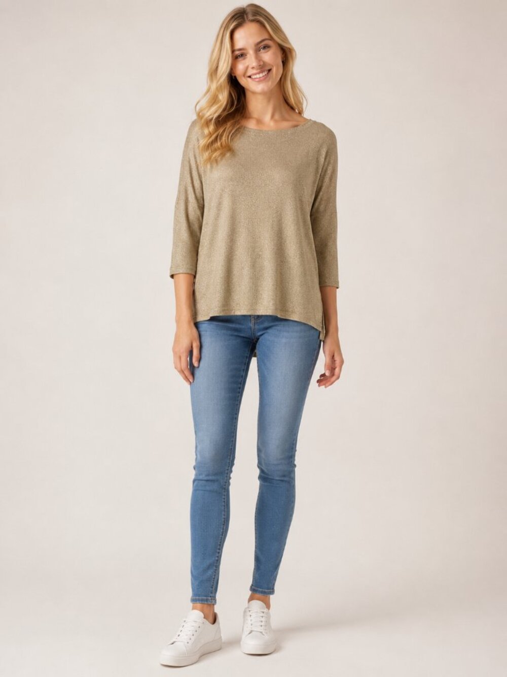 2/$30 Chico's Quarter Sleeve High Low Tunic Top Champagne 8 #A3350